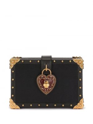Geantă plic din piele cu motiv cu inimi Dolce & Gabbana negru