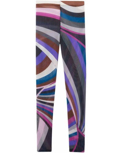 Przezroczyste legginsy z nadrukiem w abstrakcyjne wzory Pucci fioletowe