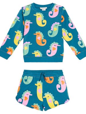 Trykt bomull fleece shorts for jenter Stella Mccartney Kids blå