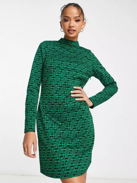 Платье мини с длинным рукавом New Look зеленое
