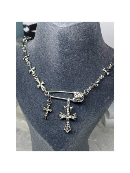 Ожерелье с цирконами с сердечками "кресты" серебряное
