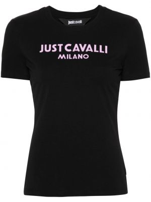 Bombažna majica s potiskom Just Cavalli črna