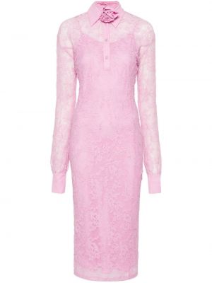 Φλοράλ μίντι φόρεμα με δαντέλα Blugirl ροζ