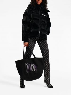 Péřová bunda s kapucí s potiskem Karl Lagerfeld černá
