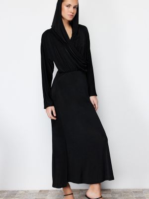 Плетена рокля с качулка Trendyol черно