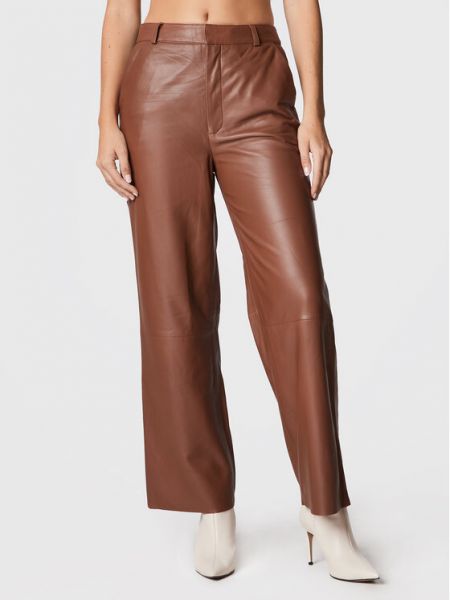 Кожаные прямые брюки Gestuz коричневые