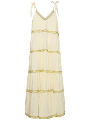 Βαμβακερή μάξι φόρεμα με κέντημα Flora Sardalos λευκό