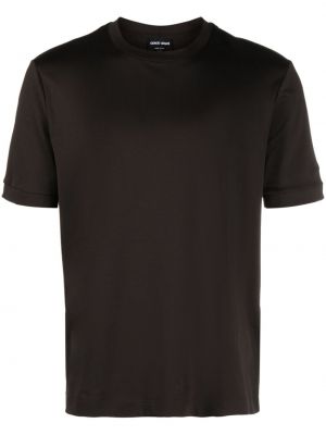 Haftowana koszulka bawełniana Giorgio Armani brązowa