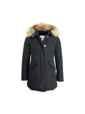 Pikowany płaszcz zimowy z kapturem Woolrich czarny