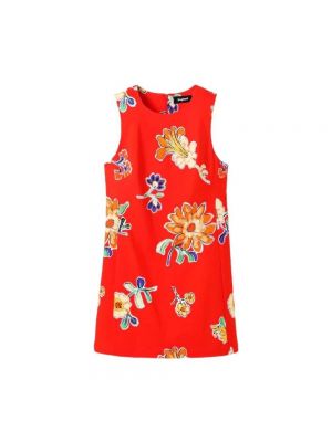 Sukienka mini dopasowana bez rękawów w kwiatki Desigual czerwona