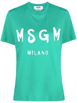 Памучна тениска с принт Msgm зелено
