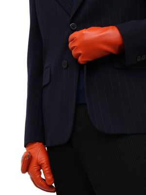Кожаные перчатки Prada оранжевые