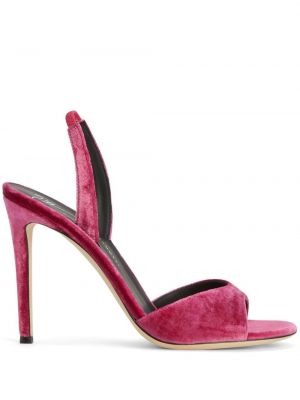 Žametne sandali iz rebrastega žameta Giuseppe Zanotti roza