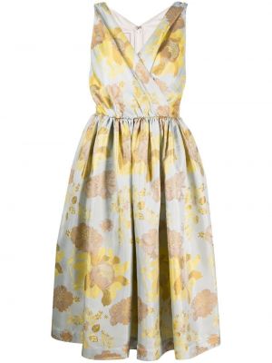 Květinové obálkové šaty bez rukávů na zip Antonio Marras - žlutá