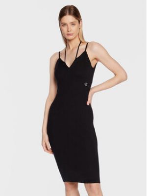 Sukienka midi dopasowana Calvin Klein Jeans czarna