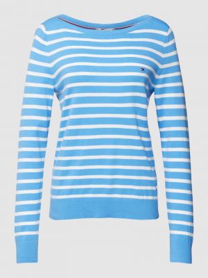 Dzianinowy sweter z dekoltem w łódkę Tommy Hilfiger niebieski