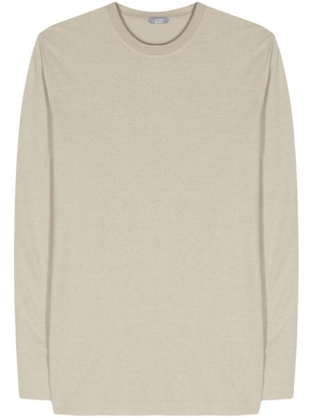 Βαμβακερή μπλούζα με στρογγυλή λαιμόκοψη Zanone μπεζ