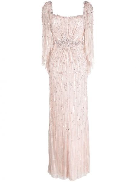 Φλοράλ βραδινό φόρεμα με στενή εφαρμογή Jenny Packham ροζ