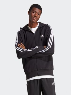 Суичър с качулка с цип на райета Adidas черно