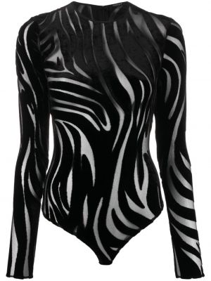 Samt body mit zebra-muster Versace schwarz
