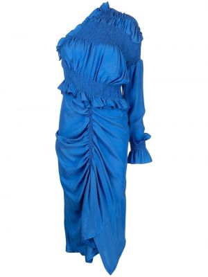 Hedvábné dlouhé šaty s volány s dlouhými rukávy Preen By Thornton Bregazzi - modrá