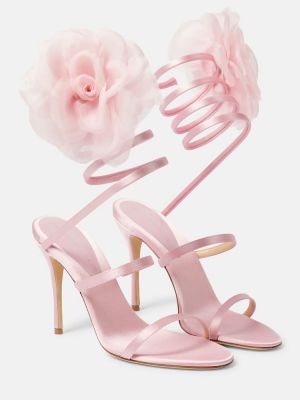Satīna sandales ar ziediem Magda Butrym rozā