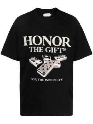 Памучна тениска с принт Honor The Gift черно
