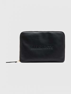 Kožna torba za laptop Allsaints crna