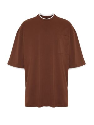 Oversize kokvilnas polo krekls ar kabatām Trendyol brūns