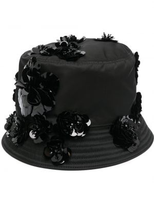 Květinový klobouk z nylonu Prada černý