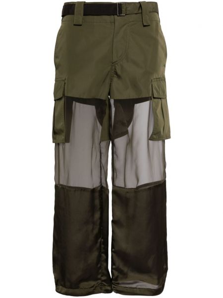 Прозрачни прав панталон Sacai зелено