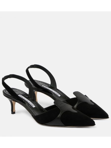 Slingback semsket skinn pumps Manolo Blahnik svart