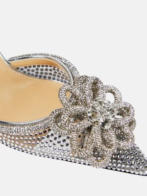 Sandali s cvetličnim vzorcem s kristali Mach & Mach srebrna