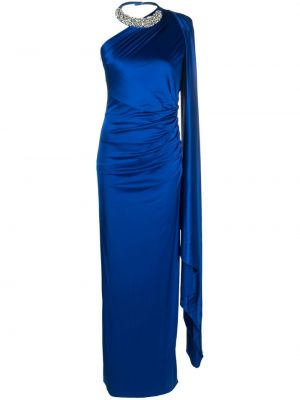 Satynowa sukienka wieczorowa drapowana Alexandre Vauthier niebieska