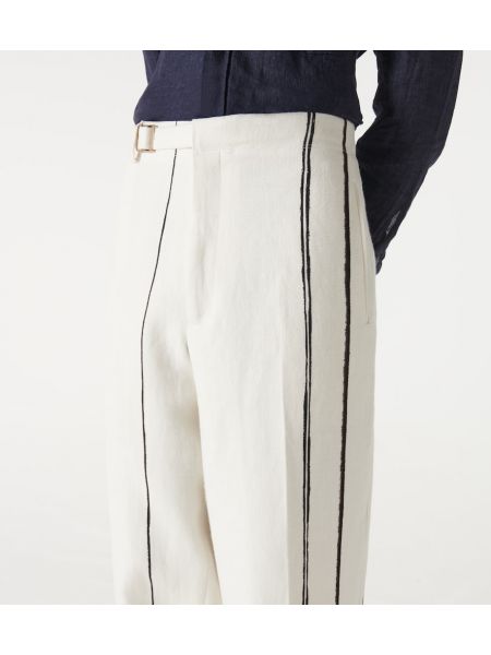Pruhované lněné rovné kalhoty Zegna bílé