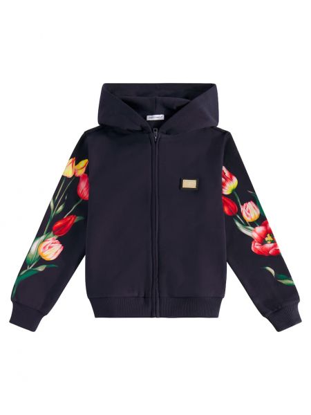 Jersey floral bomull hettegenser for jenter Dolce&gabbana Kids blå