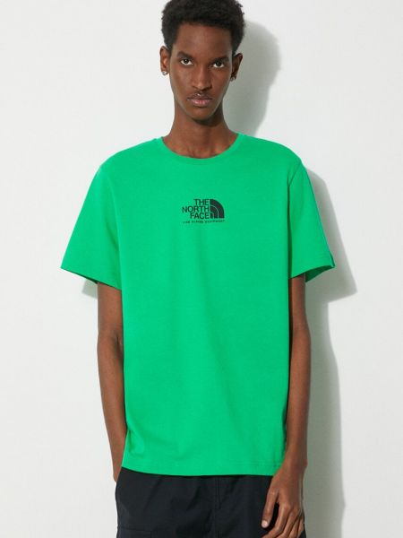 Koszulka bawełniana z nadrukiem The North Face zielona