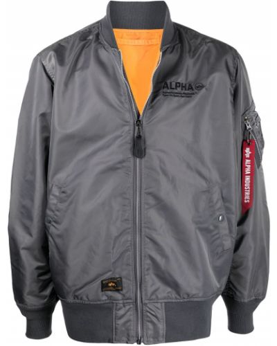 Brodert lang jakke Alpha Industries grå