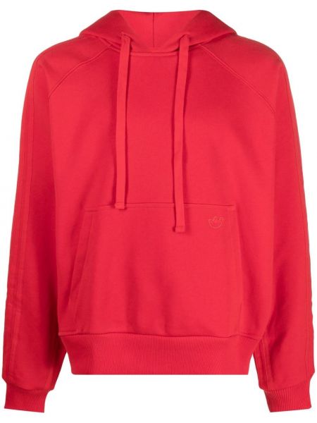 Βαμβακερός φούτερ με κουκούλα με κορδόνια με δαντέλα Adidas κόκκινο