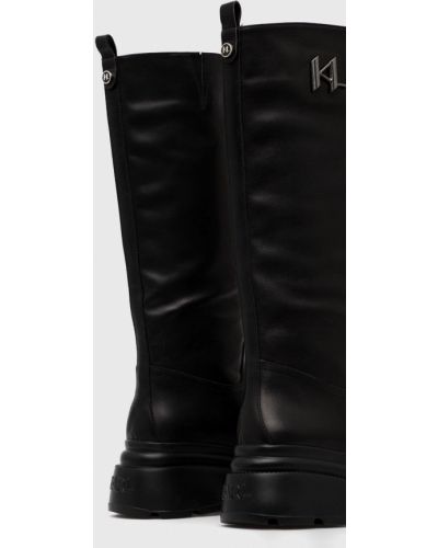 Kožené kozačky na podpatku na plochém podpatku Karl Lagerfeld černé