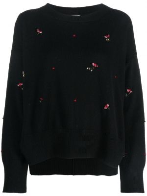 Кашмирен пуловер бродиран на цветя Barrie черно