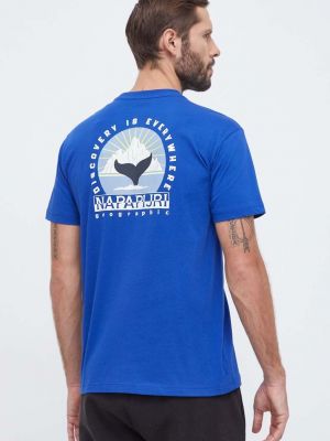 Bavlněné tričko s potiskem Napapijri modré