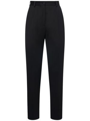 Vlnené nohavice s vysokým pásom Dolce & Gabbana čierna