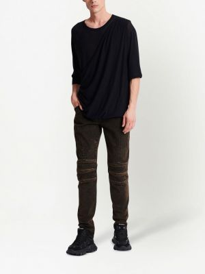 T-shirt en coton drapé Balmain noir