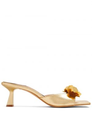 Papuci tip mules cu model floral Vanina auriu