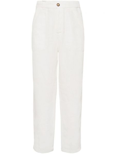 Bavlněné rovné kalhoty Brunello Cucinelli bílé