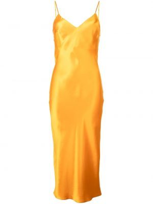 Hedvábné midi šaty s perlami s výstřihem do v Gilda & Pearl - oranžová