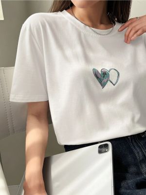 Oversized majica s potiskom z vzorcem srca Know bela