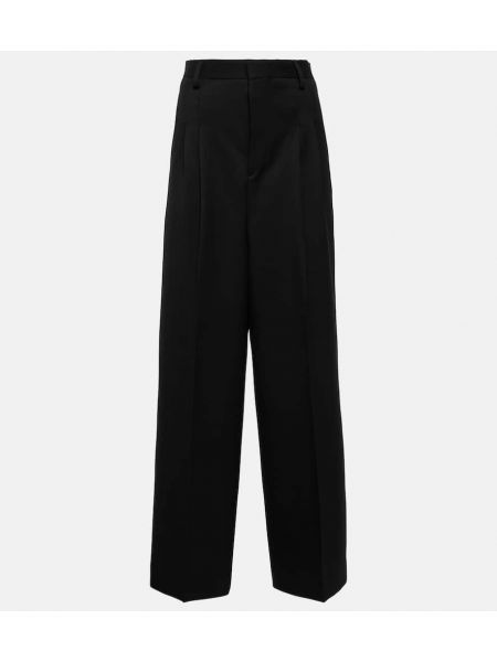 Vlněné kalhoty s vysokým pasem relaxed fit Ami Paris černé