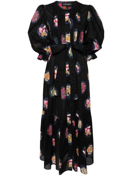 Virágos estélyi ruha nyomtatás Cynthia Rowley fekete